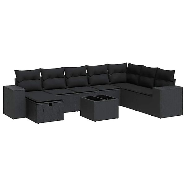 vidaXL 9-Tlg Garten-Sofagarnitur mit Kissen Schwarz Poly Rattan 3325741 günstig online kaufen