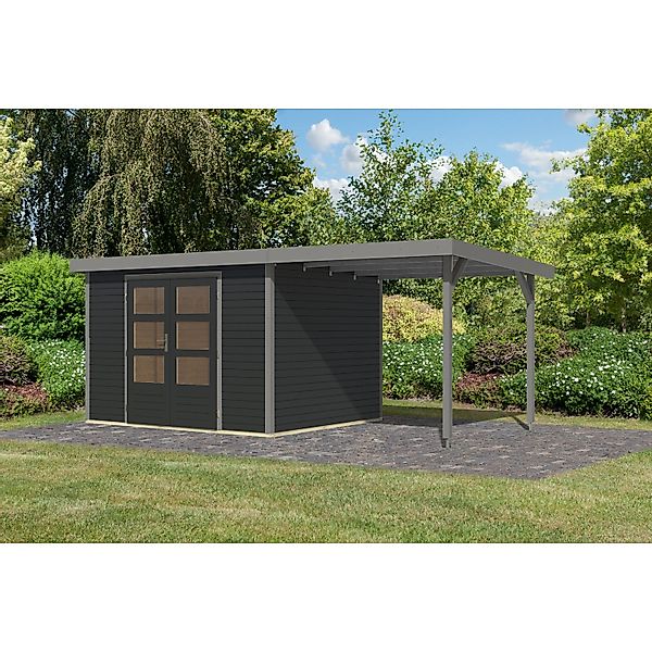 Karibu Gartenhaus Ernesto 5 C m. Anbaudach Anthrazit/Grau 209 x 298 x 242 c günstig online kaufen