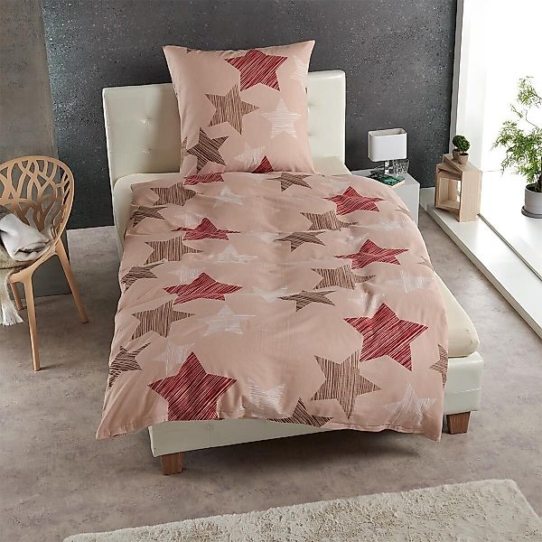 TRAUMSCHLAF Bettwäsche Sterne beige, Biber, 2 günstig online kaufen
