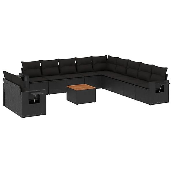 vidaXL 12-Tlg Garten-Sofagarnitur mit Kissen Schwarz Poly Rattan 3256972 günstig online kaufen