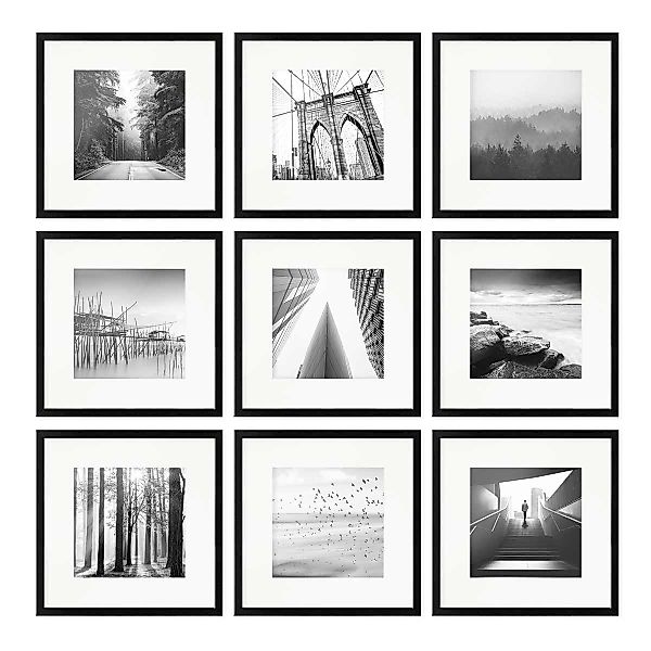 PHOTOLINI Bilderrahmen 9er Set 30x30 cm Modern Schmal mit Passepartout günstig online kaufen