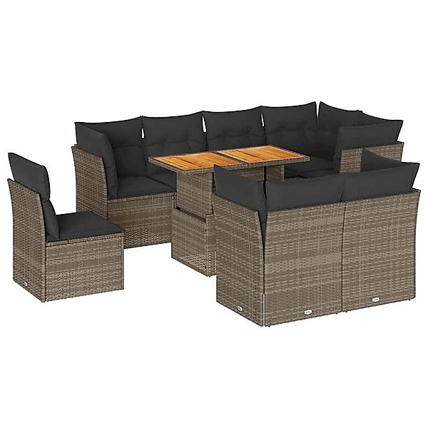 vidaXL 9-Tlg Garten-Sofagarnitur mit Kissen Grau Poly Rattan 3326944 günstig online kaufen