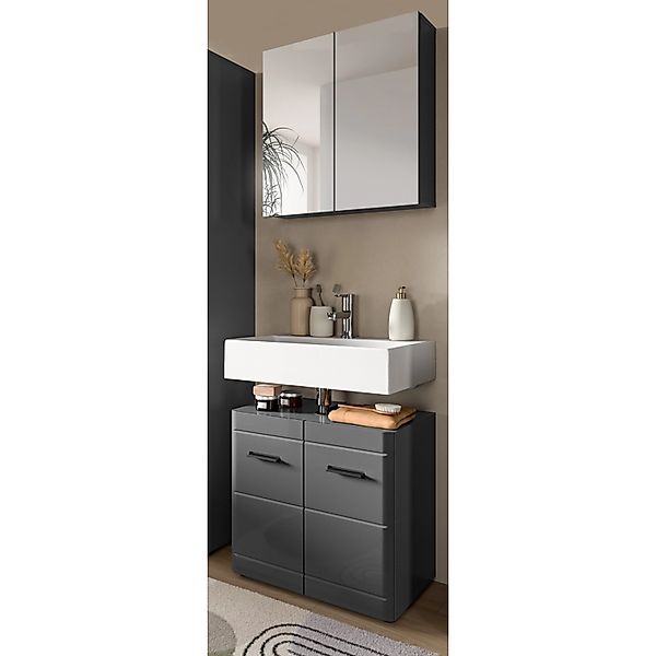 Inn.Furn Badmöbel-Set 2-teilig Grau Hochglanz 60 cm mit Soft-Close Strong günstig online kaufen