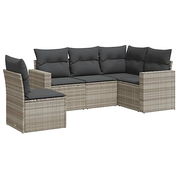 vidaXL 5-Tlg Garten-Sofagarnitur mit Kissen Hellgrau Poly Rattan 3251309 günstig online kaufen