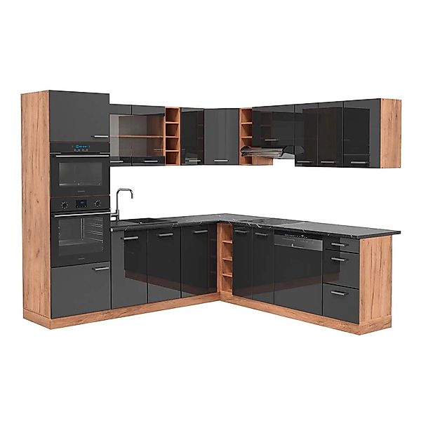 Vicco R-Line Eckküche Anthrazit Hochglanz/Goldkraft Eiche 237 x 247 cm AP A günstig online kaufen