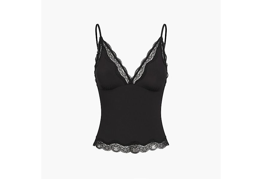 cfab (creamy fabrics) Nachthemd Deep Neck Lace Top-Schwarz-L (1-tlg) günstig online kaufen