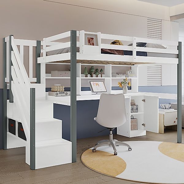 STILVORA Hochbett mit Tisch,Jugendbett mit Stauraum&Schrank,Kinderbett günstig online kaufen