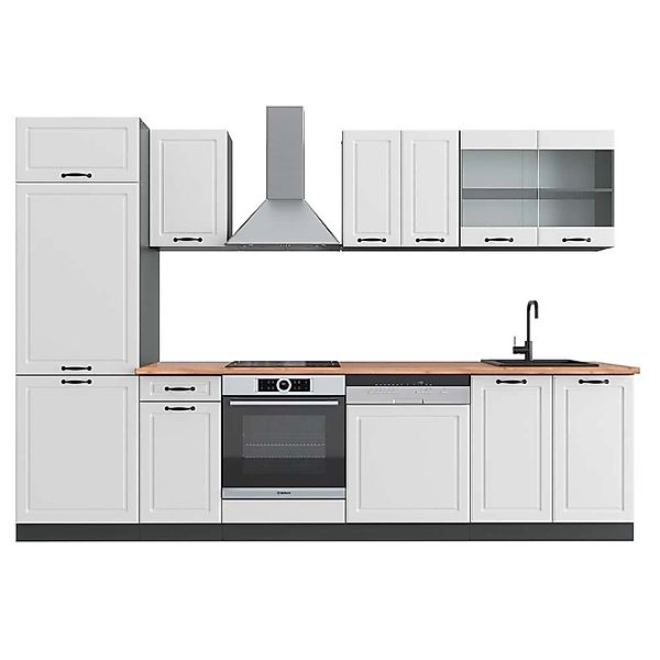 Vicco R-Line Küchenzeile Weiß Landhaus/Anthrazit 300 cm AP Eiche günstig online kaufen