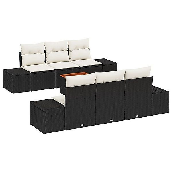 vidaXL Loungesofa 7-teiliges Garten Sofa Set mit Kissen Schwarz Poly Rattan günstig online kaufen