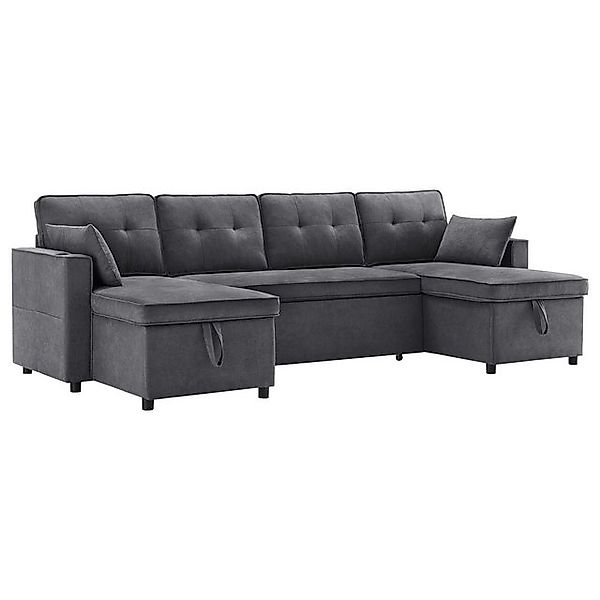 Odikalo Schlafsofa L-form Lounge Sofa Sessel Ausziehbar Stauraum Becherhalt günstig online kaufen