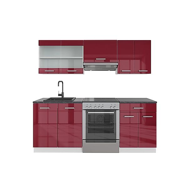 Vicco R-Line Küchenzeile Bordeaux Hochglanz/Weiß 200 cm ohne Arbeitsplatte günstig online kaufen