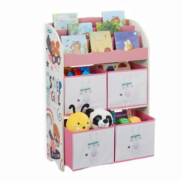 relaxdays Kinderregal mit Boxen Heldin rosa/weiß günstig online kaufen