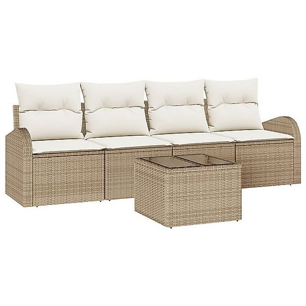 vidaXL Loungesofa 5-teiliges Garten-Sofa-Set mit Kissen Beige Poly-Rattan, günstig online kaufen