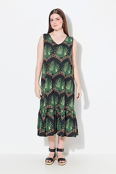 Ulla Popken Maxikleid Maxikleid Blätter V-Ausschnitt günstig online kaufen
