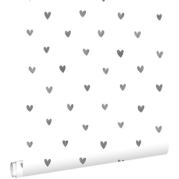 ESTAhome Tapete Herzchen Schwarz und Weiß 53 cm x 10.05 m günstig online kaufen
