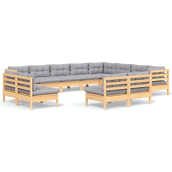 vidaXL 12-Tlg Garten-Lounge-Set mit Grauen Kissen Massivholz Kiefer 3096874 günstig online kaufen