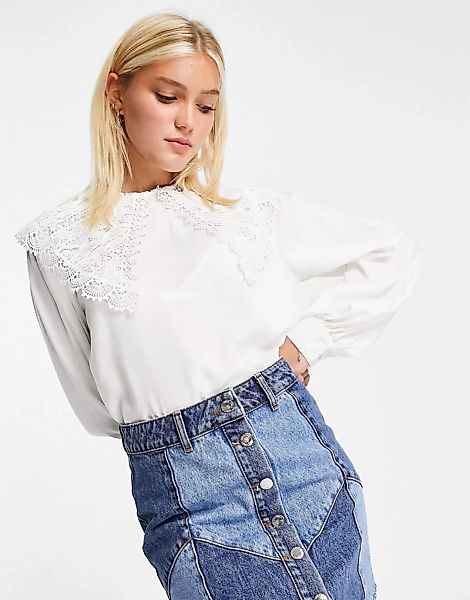 JDY – Bluse in Weiß mit Spitzenkragen günstig online kaufen
