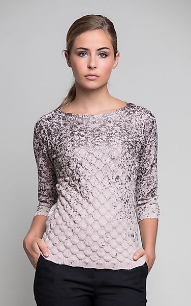 Passioni Strickpullover mit 3/4-Ärmeln und Metallic-Folienverzierung günstig online kaufen