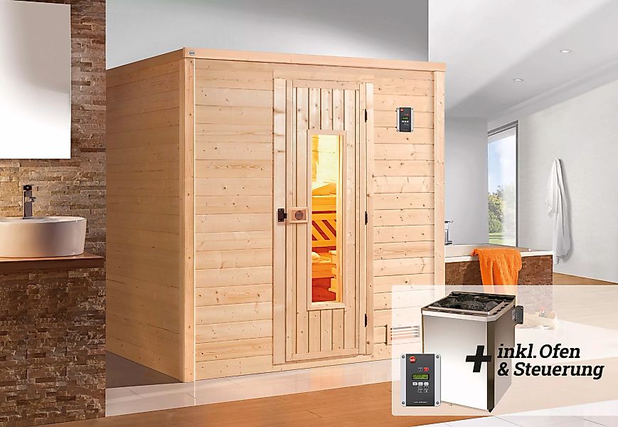 Weka Premium Massivholz-Sauna Bergen 1.8 Sparset 7,5 kW BioS digi. Strg Hol günstig online kaufen