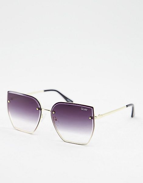 Quay – Eckige Sonnenbrille in verblasstem Schwarz-Goldfarben günstig online kaufen