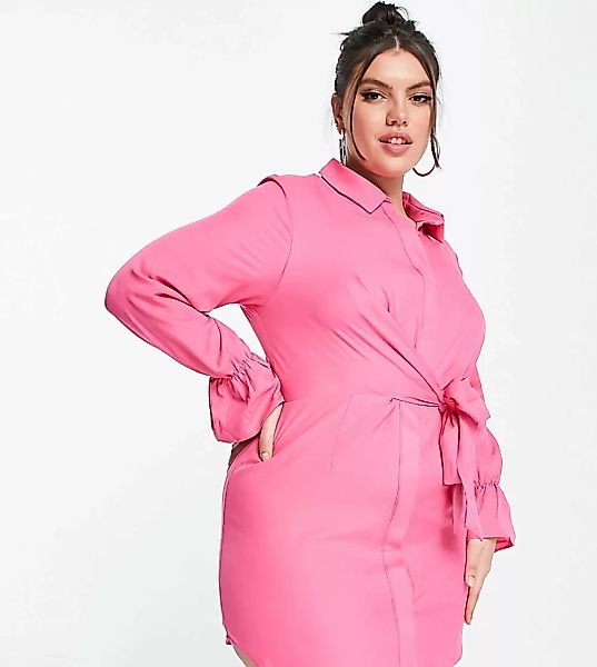 In The Style x Billie – Faiers – Drapiertes Hemdkleid in Rosa mit Bindedeta günstig online kaufen