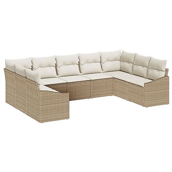 vidaXL Loungesofa 9-tlg. Garten-Sofagarnitur mit Kissen Beige Poly Rattan, günstig online kaufen