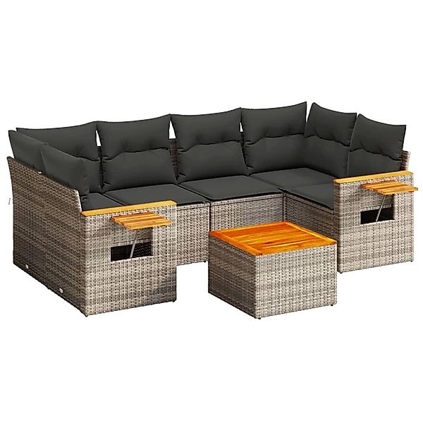 vidaXL 7-Tlg Garten-Sofagarnitur mit Kissen Grau Poly Rattan 3259043 günstig online kaufen