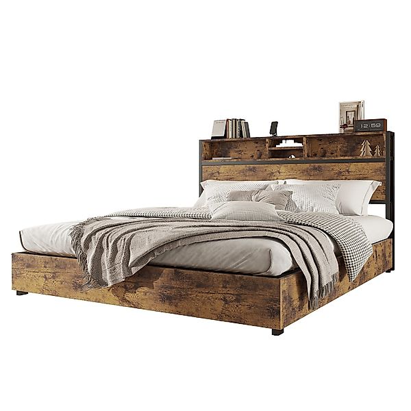 Flieks Holzbett, LED Hydraulisches Doppelbett mit günstig online kaufen