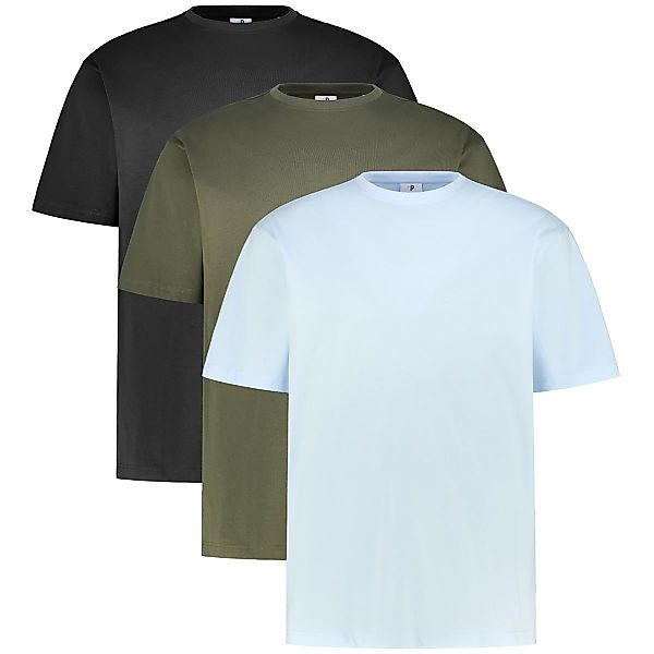 Pfundskerl 3er-Pack Basic-T-Shirt, Rundhals Farbe schwarz/oliv/hellblau Grö günstig online kaufen