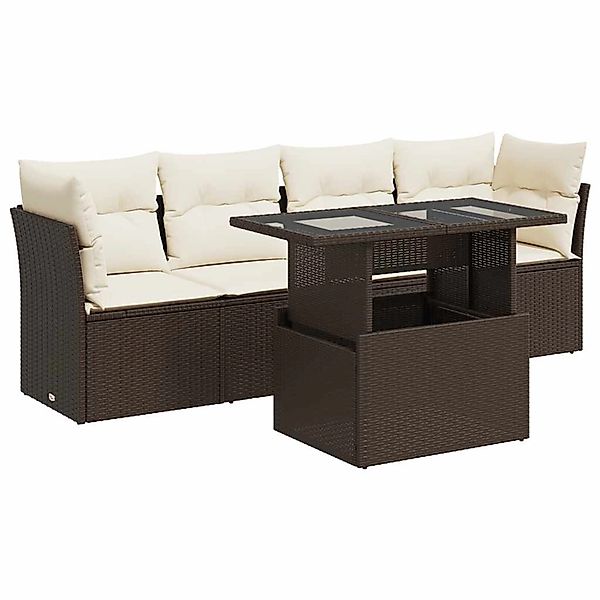vidaXL 5-Tlg Garten-Sofagarnitur mit Kissen Braun Poly Rattan 3326094 günstig online kaufen