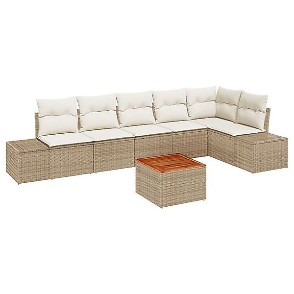 vidaXL Loungesofa 7-tlg. Garten-Sofagarnitur mit Kissen Beige Poly Rattan, günstig online kaufen