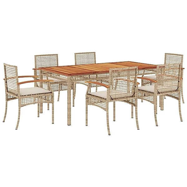 vidaXL 7-Tlg Garten-Essgruppe mit Kissen Beige Poly Rattan 3213582 günstig online kaufen