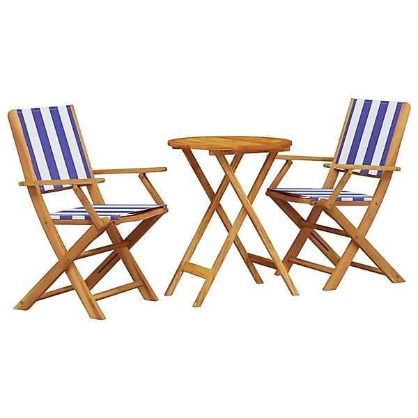 vidaXL 3-Tlg Bistro-Set Blau und Weiß Stoff und Massivholz 3281801 günstig online kaufen
