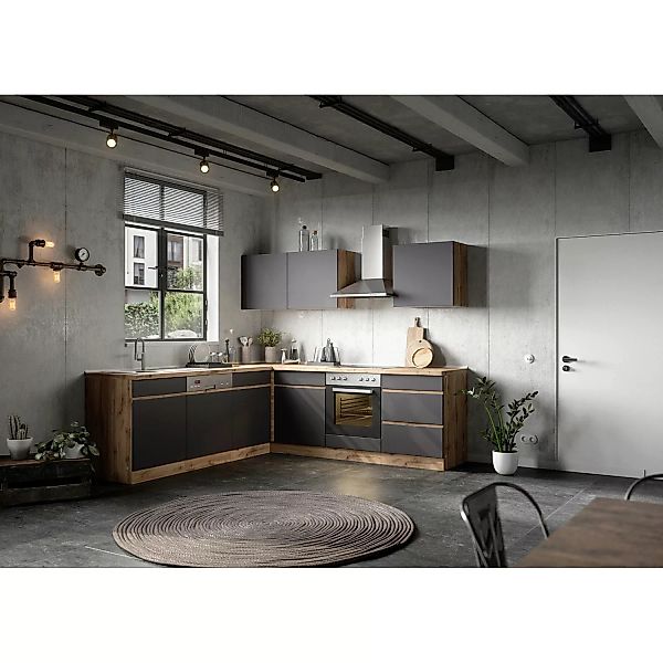 Held Möbel Winkelküche Turin 240 x 240 cm Graphit-Wotaneiche mit  E-Geräten günstig online kaufen