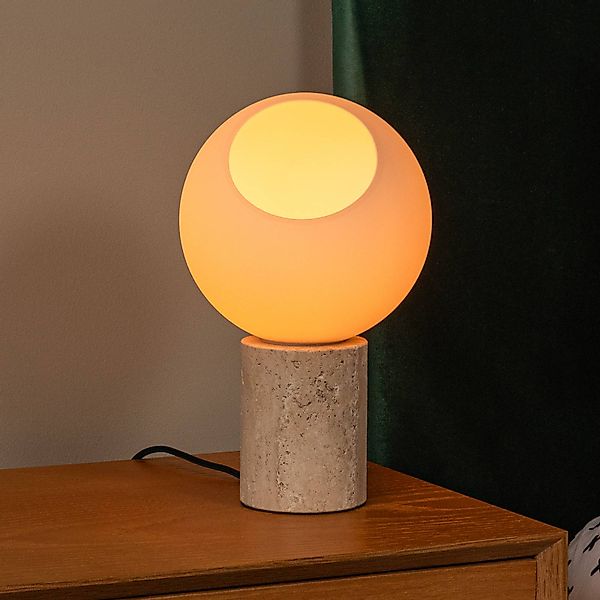 Tischlampe Davin, Höhe 26 cm, cremefarben/weiß, Stein/Glas günstig online kaufen