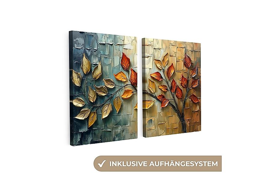MuchoWow Leinwandbild Baum - Blätter - Natur - Farblook, Fotodruck (2 St), günstig online kaufen