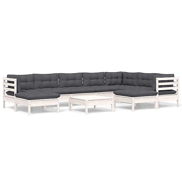 vidaXL 10-Tlg Garten-Lounge-Set mit Kissen Weiß Kiefer Massivholz 3096714 günstig online kaufen