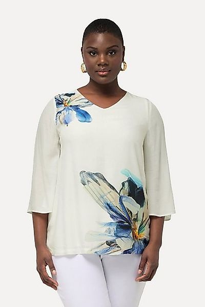 Ulla Popken Druckbluse Bluse Blüten Oversized V-Ausschnitt günstig online kaufen