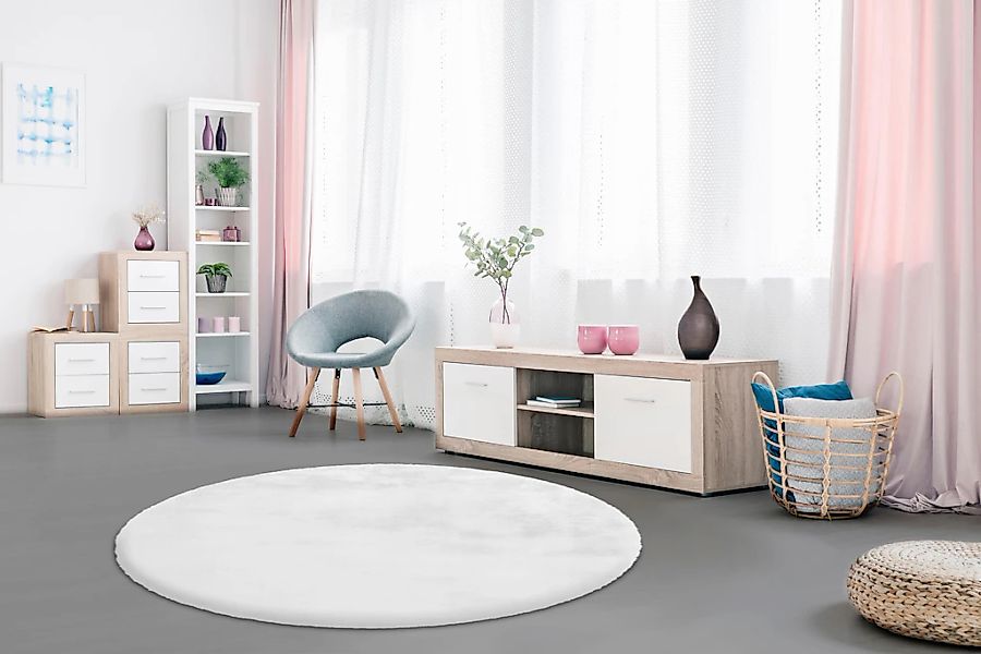 my home Fellteppich »Alvin«, rund, 45 mm Höhe, Teppich-Kaninchenfell-Optik, günstig online kaufen
