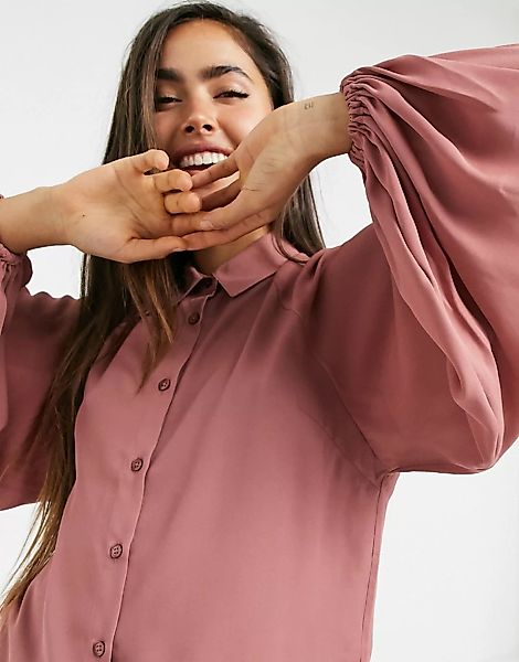 ASOS DESIGN – Hemd mit voluminösen Ärmeln in Rosé-Keine Farbe günstig online kaufen