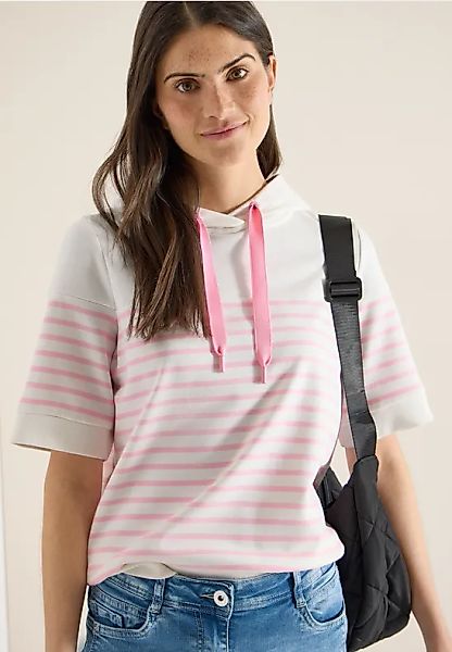 Kurzarm Sweatshirt mit Kapuze und Streifen günstig online kaufen