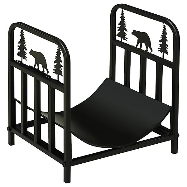 Outsunny Kaminholzregal Brennholzregal mit Griffe Metall Schwarz günstig online kaufen