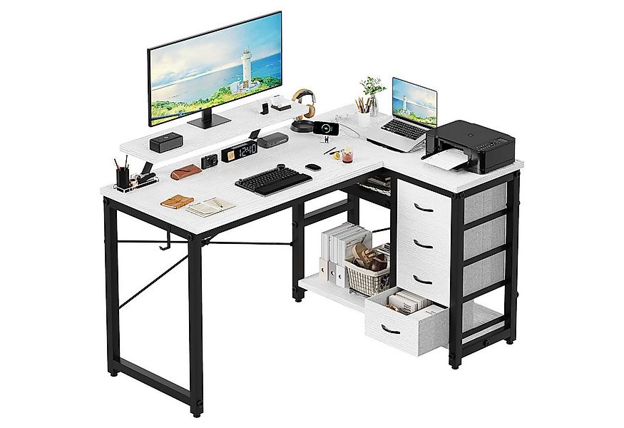 HOMALL Eckschreibtisch 140/160 cm Schreibtisch mit Schubladen, Monitorhalte günstig online kaufen