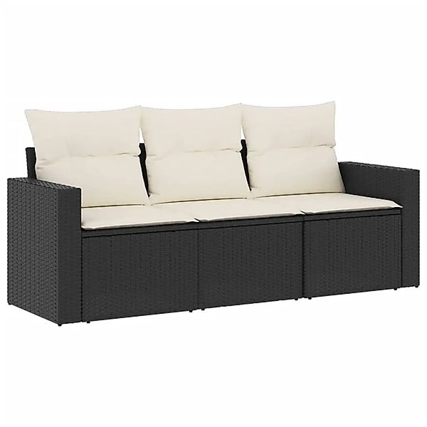 vidaXL 3-Tlg Garten-Sofagarnitur mit Kissen Schwarz Poly Rattan 3250993 günstig online kaufen