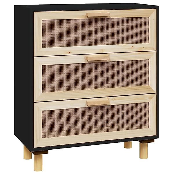 vidaXL Sideboard Schwarz 60x30x70cm Massivholz Kiefer und Natur-Rattan 3456 günstig online kaufen