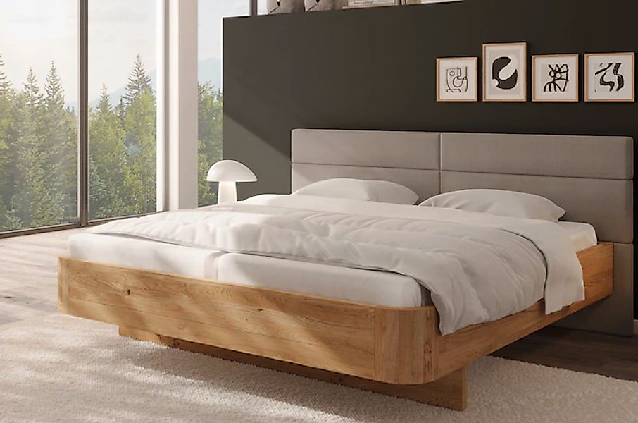 Home affaire Massivholzbett »Latillé in Schwebeoptik« gepolstertes Kopfteil günstig online kaufen