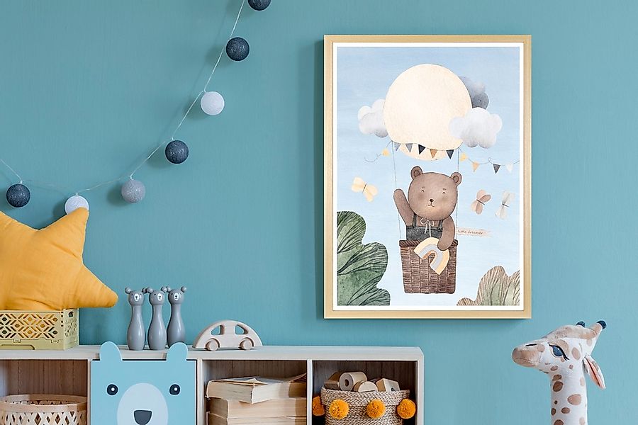queence Bild mit Rahmen "Bär im Heißluftballon", Ballonfahren-Bär-Bären-Bau günstig online kaufen