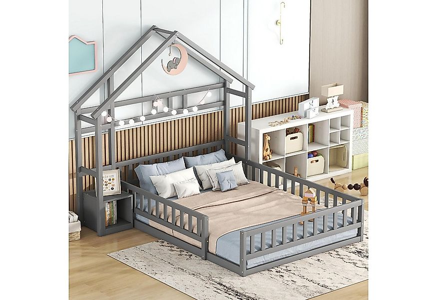 TavilaEcon Hausbett Kinderbett Doppelbett Holzbett Flachbett mit Geländer u günstig online kaufen