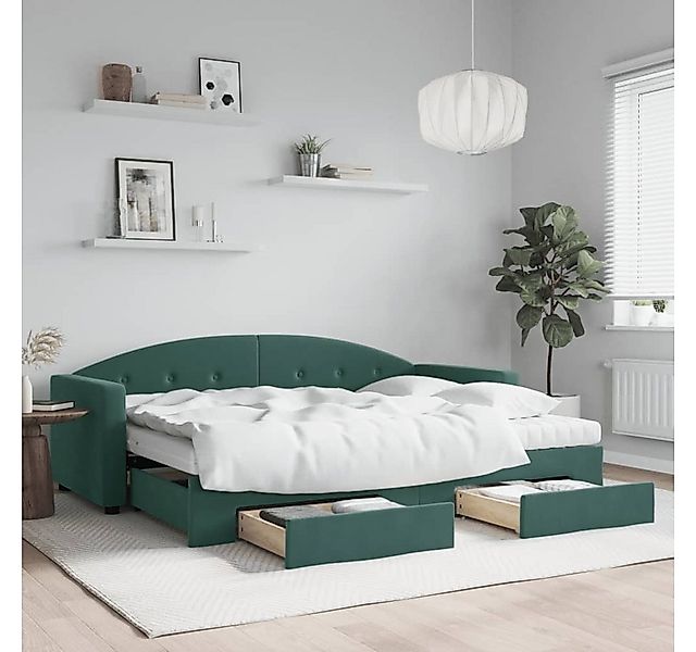 vidaXL Bett, Tagesbett Ausziehbar mit Schubladen Dunkelgrün 80x200 cm Samt günstig online kaufen