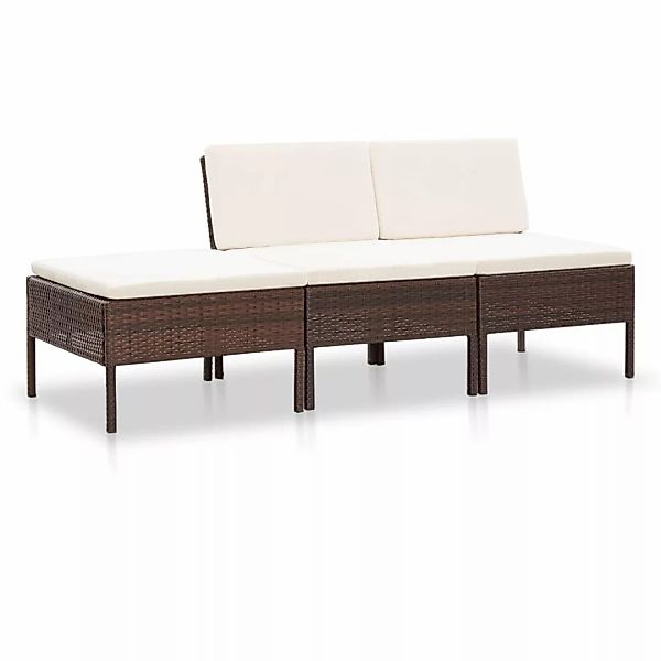 3-tlg. Garten-lounge-set Mit Auflagen Poly Rattan Braun günstig online kaufen